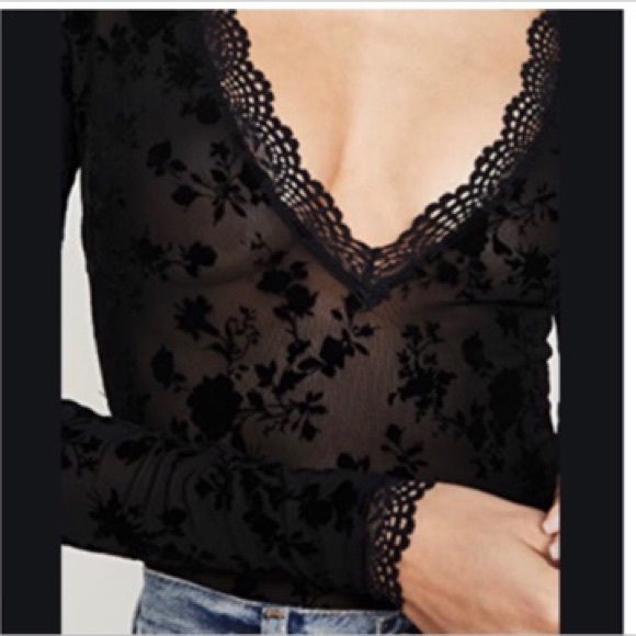 FREE PEOPLE Velvet Burnout Long Sleeve Bodysuit - Picture 2 of 6